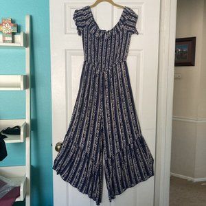 Xhilaration Blue Floral Jumpsuit, Size Small